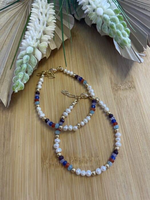 צמיד פנינים ואבן חן אגת צבעוני קטן