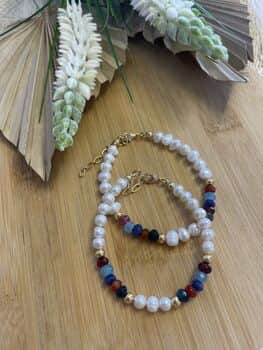 צמיד פנינים ואבן חן אגת צבעוני גדול