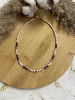 שרשרת פנינים בשילוב אבני אגת צבעוני קטן