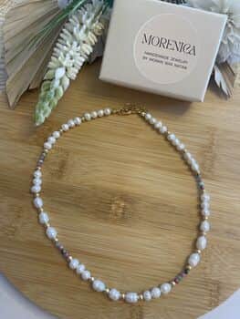 שרשרת פנינים בשילוב אבני רובי אנולייט