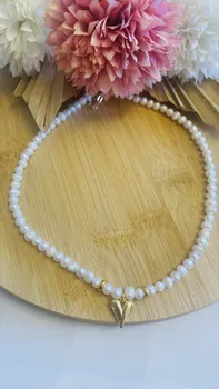 שרשרת פנינים תליון לב זהב