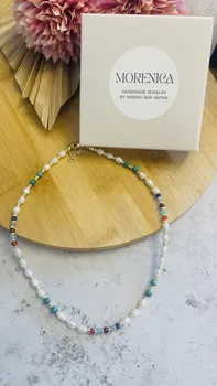 שרשרת פנינים אבני אגת וטורקיז