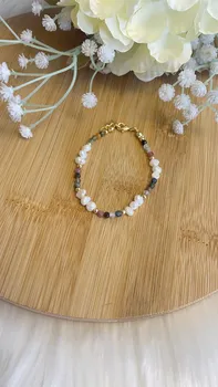 צמיד פנינים ואבן חן טורמלין